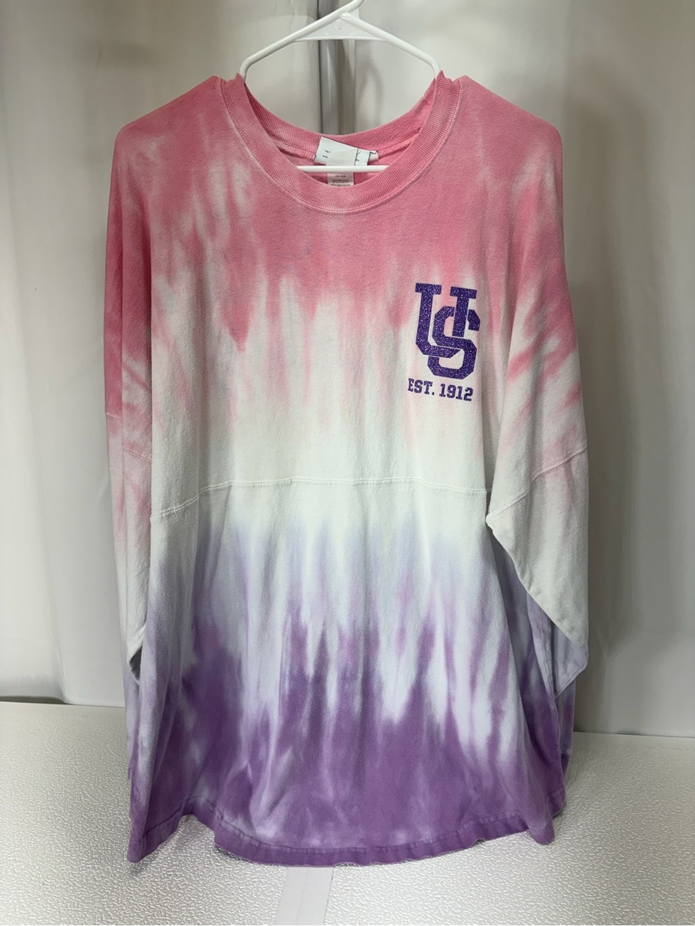 Universal Pink White Purple Ombre Long Sleeve Tee with Chest Logo 3506